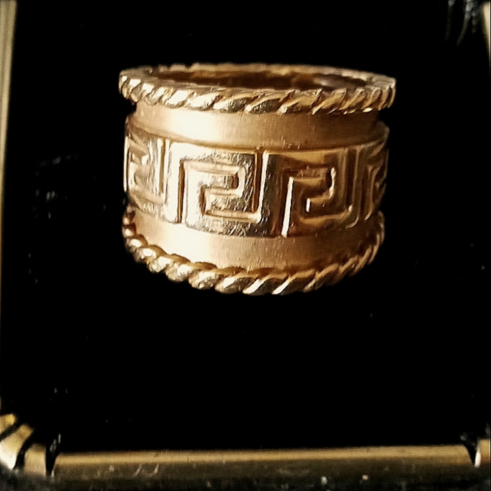 GREEK KEY GENUINE 14 KT WIDE BAND RING